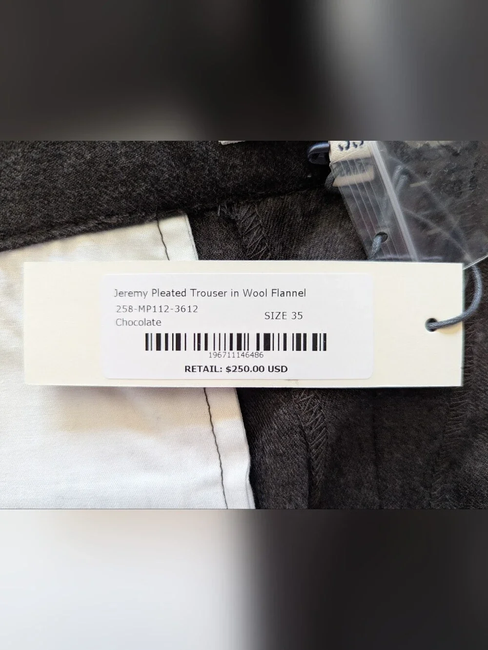 Alex Mill Jeremy Pleated Trouser In Wool Flannel Chocolate 35 x 32